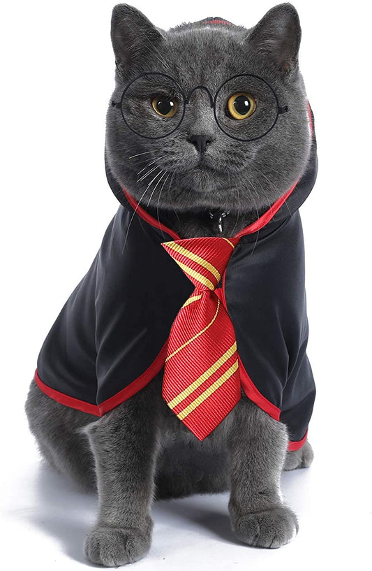 "Enchanting Wizard Cat Halloween Costume - Perfect for Small Dogs and Kittens (Red, Size L)"