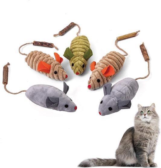 "Interactive Organic Catnip Toy Set - 5 Plush Mice for Playful Indoor Cats and Kittens over 6 Months (Multicolor)"