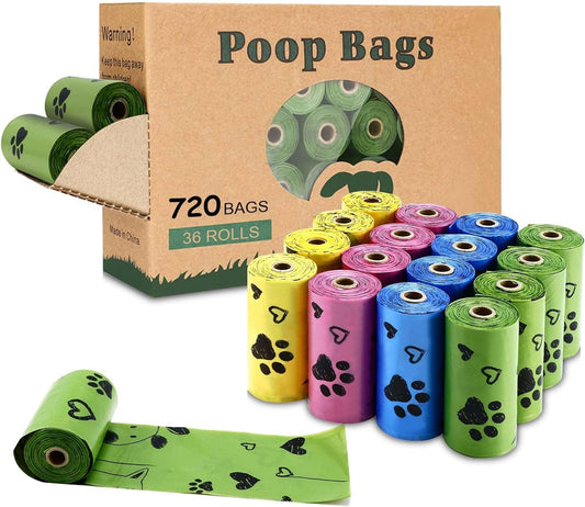 "720 Eco-Friendly Dog Poop Bags: Ultra-Durable, Leak-Proof Waste Bags with Dispenser - 4 Vibrant Colors, Scented for a Pleasant Walk!"